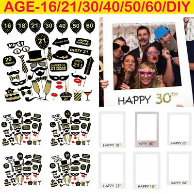 36pcs Happy Birthday Party Photo Booth Props Decor Selfie 16/18/21/30/40/50/60th • £3.69