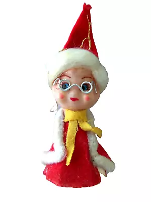 Vtg Mrs Claus Ornament Small!  JAPAN PAPER LABEL!  CARDBOARD BODY!  FELT! COTTON • $12.99