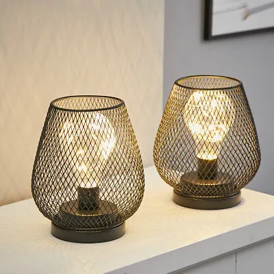 2X Battery Powered Cordless Table Lamp Bedside Night Light Iron Cage Edison Bulb • £15.94