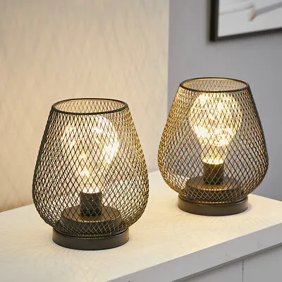 2x Industrial Table Lamp Metal Mesh Cage Lounge Light LED Filament Edison Bulb • £16.94