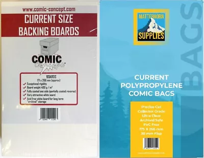 20 X COMIC CONCEPT CURRENT BACKING BOARDS AND 20 X MATTERHORN CURRENT COMIC BAGS • £8.25