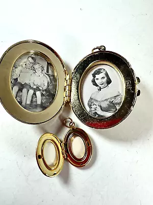 Vintage Locket Lot Photo 2 Piece Coro Floral Resin Metal Pendant • $27