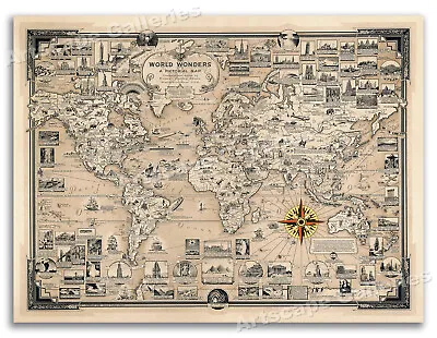 Wonders Of The World 1939 - Vintage Historical Map Art Print - 18x24 • $12.95