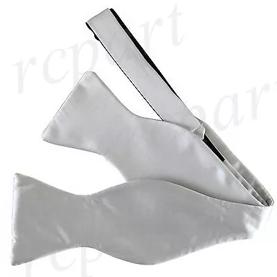 New In Box Men's Self Tie Free Style Bow Tie Solid Color 100% Silk Formal Silver • $14.50