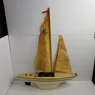 $38 • Buy Vintage Antique Helko 20” Wood Pond Boat Yacht Sailboat Voilier, Nautical Toy