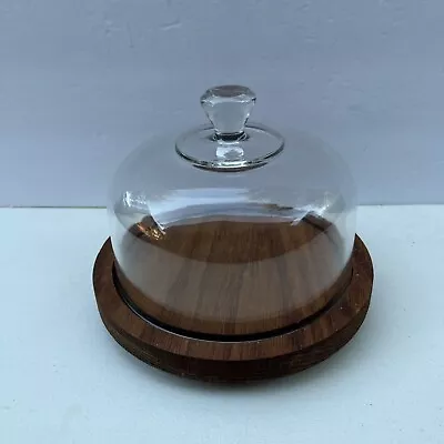 Vintage Glass Cloche With Wooden Base Dome Cheese Board Cake Pastry Dish • $17