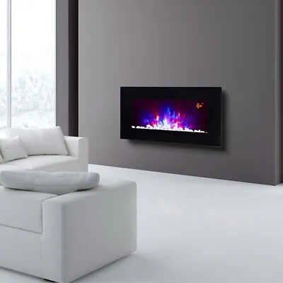 2024 Truflame 7 Colour Led Black 72cm Wide Glass Flat Electric Wall Mounted Fire • £159.99