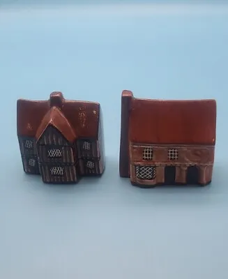 Set Of 2 Mudlen End Studios Two Corner Houses Mini Ceramic England #27F & 6R  • $24.95