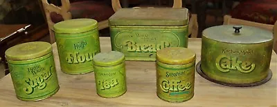 Vintage Ballonoff Tin Bread Cake Flour Tea Sugar Coffee Set Of 6 Canisters • $250