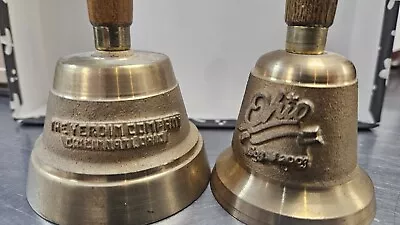 Hand Cast VERDIN Brass Hand Bells Cincinatti Ohio Wooden Handle 2 Bells • $35