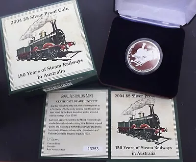 2004 Australia Steam Railways 150th Anniversary 1oz Silver ( .999) $5 Proof Coin • $49.89