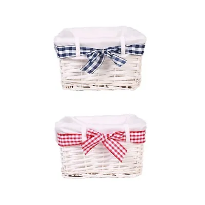 £10.99 • Buy Blue/Red Gingham Decorated Storage Shelf Wicker Basket Gift Hampers Toys Collect