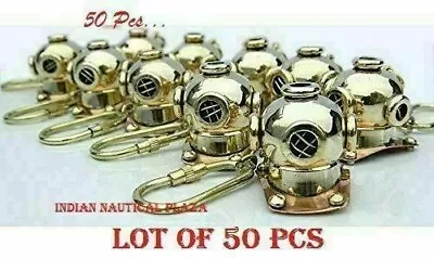 Lot Of 50 PCs Solid Brass Polish Mini Diving Helmet Key Chain Key Ring Gift Item • $144.90