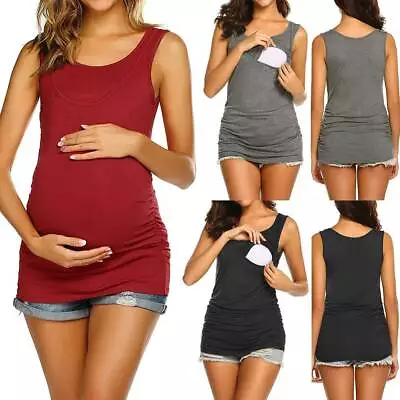£5.20 • Buy Pregnant Women Nursing Tank Tops Maternity Breastfeeding Sleeveless T-Shirt Vest