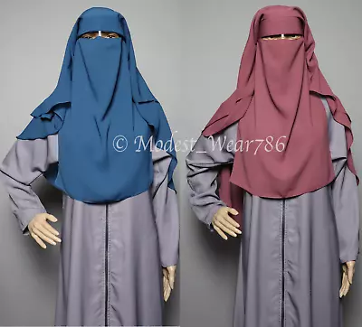 Saudi Style Muslim Women Niqab Burqa Veil Hijab Three Layer Korean Chiffon • $15.99