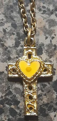 Vintage Mustard Religious Seed 18  Chain Necklace Heart Cross Medal See My Info • $30