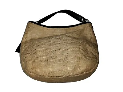 Michael Kors LG Bennet Natural Straw Black Leather Hobo Shoulder Bag Purse  • $64.90