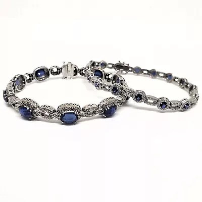 Set Of 2 Oval Blue Sapphire & Cubic Zirconia/Diamond Bracelets (not Identical) • $750