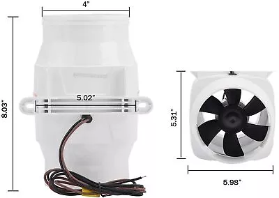 White 4'' Quiet In-Line Marine Bilge White Air Blower 12V 6Amp 270 CFM Boat Fan • $29.13