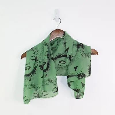 Marilyn Monroe Print Silk Blend Scarf Green 64  X 22  • $15