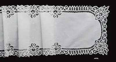 Battenburg Lace Table Runner 16x88  White Cotton Hand Embroidered Dresser Scarf • $29.99