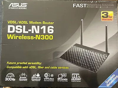 Asus DSL-N16 Wireless-N300 VDSL/ADSL Wi-Fi Modem Router • £5