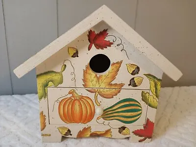 Fall Leaves Pumpkins Acorns Wood Bird House Look Dresser Jewelry Box Decor 7x7  • $12