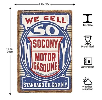 We Sell Socony Motor Gasoline Tin Metal Sign 8 X12   Standard Oil Company • $10.97