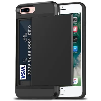 $19.95 • Buy Black Slide Armor Case With Card Slot Holder For Apple IPhone 7 Plus / 8 Plus