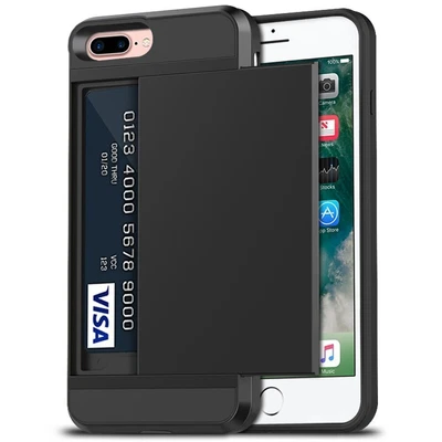 $19.95 • Buy Black Slide Armor Case With Card Slot Holder For Apple IPhone 7 Plus / 8 Plus