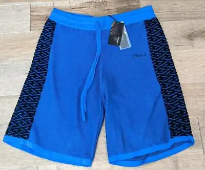 $725 Mens Versace Logo Sweat Shorts Sapphire Blue Size 54 US 38 • $256.61