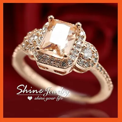 $11.98 • Buy 18k Rose Gold Gp Vintage Emerald Cut Citrine Ct Diamond Womens Bridal Dress Ring