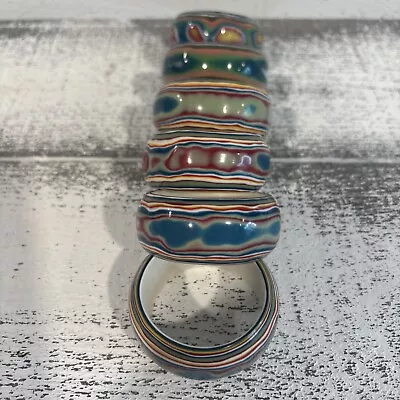 SET OF 6 VINTAGE LUCITE NAPKIN RINGS BRIGHT 70'S COLORS Psychedelic Pattern • $11.99