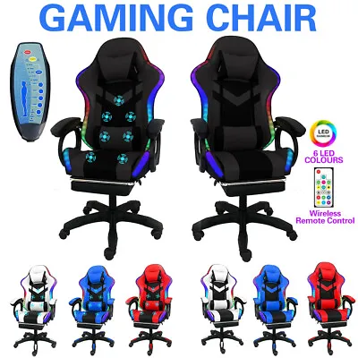 Gaming Chair PU Leather Office Computer Chair Executive Racing With LED Light • $107.10