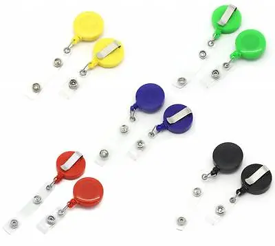 5x RETRACTABLE ID Badge Reels With Belt Clip Ring Pull Ski Pass Holder Recoil UK • £3.99