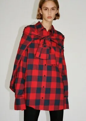 Zara Multi Positional Red Buffalo Check Plaid Shirt Blouse Size S • $44