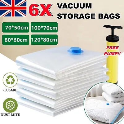 Strong Vacuum Storage Bag Space Savings Space Saver Bags Vacum Bag Vaccum 6pcs • £8.95