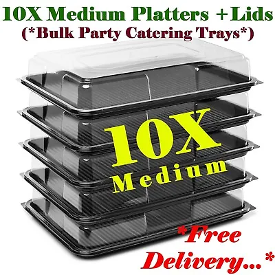 £25.99 • Buy 10X Medium Plastic Sandwich Trays Platters + Lids For Party Food Buffet Catering