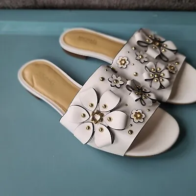 Michael Kors Ladies Tara Slide Sandals Size 5.5 White Floral Embellished • $17.99