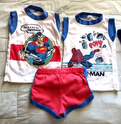 Vintage 1980s Spiderman & Superman 3 Pc Lot Tops & Shorts Size 3T GUC • $29