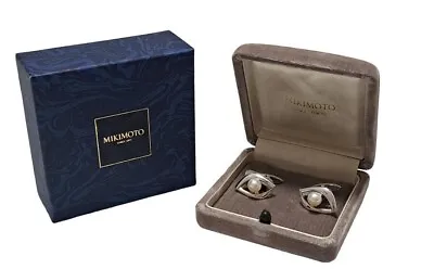 Mikimoto Cufflinks Akoya Pearl Silver Metal 25x15mm Pre-owned W/Box • $149