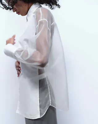 Zara New Woman Oversize Poplin Organza Shirt White Xs-xxl 2103/708 • $54.88