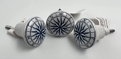 Lot Of 3 Blue & White Nautical Compass Ceramic Knob Drawer Pull Coastal Beach • £10.12