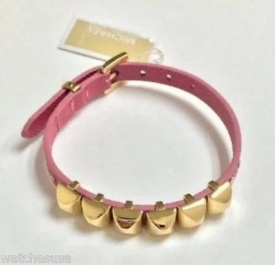 Michael Kors Silver Pink Leather Pyramid Stud Buckle Bracelet MKJ3094  • $55