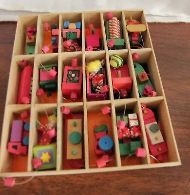 Vintage Wood String Miniature Ornaments Boxed 18 Set • $9.99