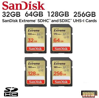 SanDisk SDXC Memory Card Extreme SD SDHC 32GB 64GB 128GB 256GB UHS-I  U3 V30 4K • £9.95