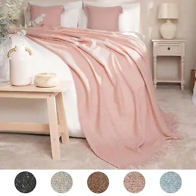 £10.99 • Buy Highams Large Faux Mohair Throw Over Blanket Bed Luxury Bedspread Blush Grey NEW