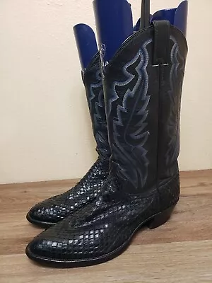 Men Vintage Justin Cowboy Boots Black Python Belly  Western Boots US Size 10.5 D • $127.50