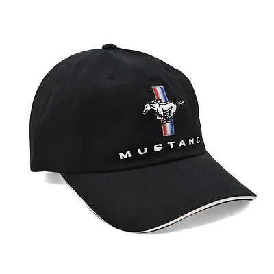 Ford Mustang Tri-Bar Logo Sandwich Bill Black Baseball Hat • $19.99