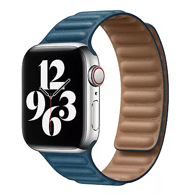 $14.98 • Buy For Apple Watch Series 8 7 6 5 4 3 2 SE Leather Link Band Magnetic Strap 38-45mm
